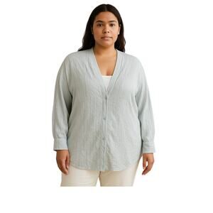 Vince Textured Open Deep V-Front Shirt Cardigan – Icy Baby Blue – Size 3X